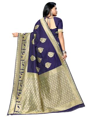 navy silk banarasi saree with blouse - 17435173 - Standard Image - 2