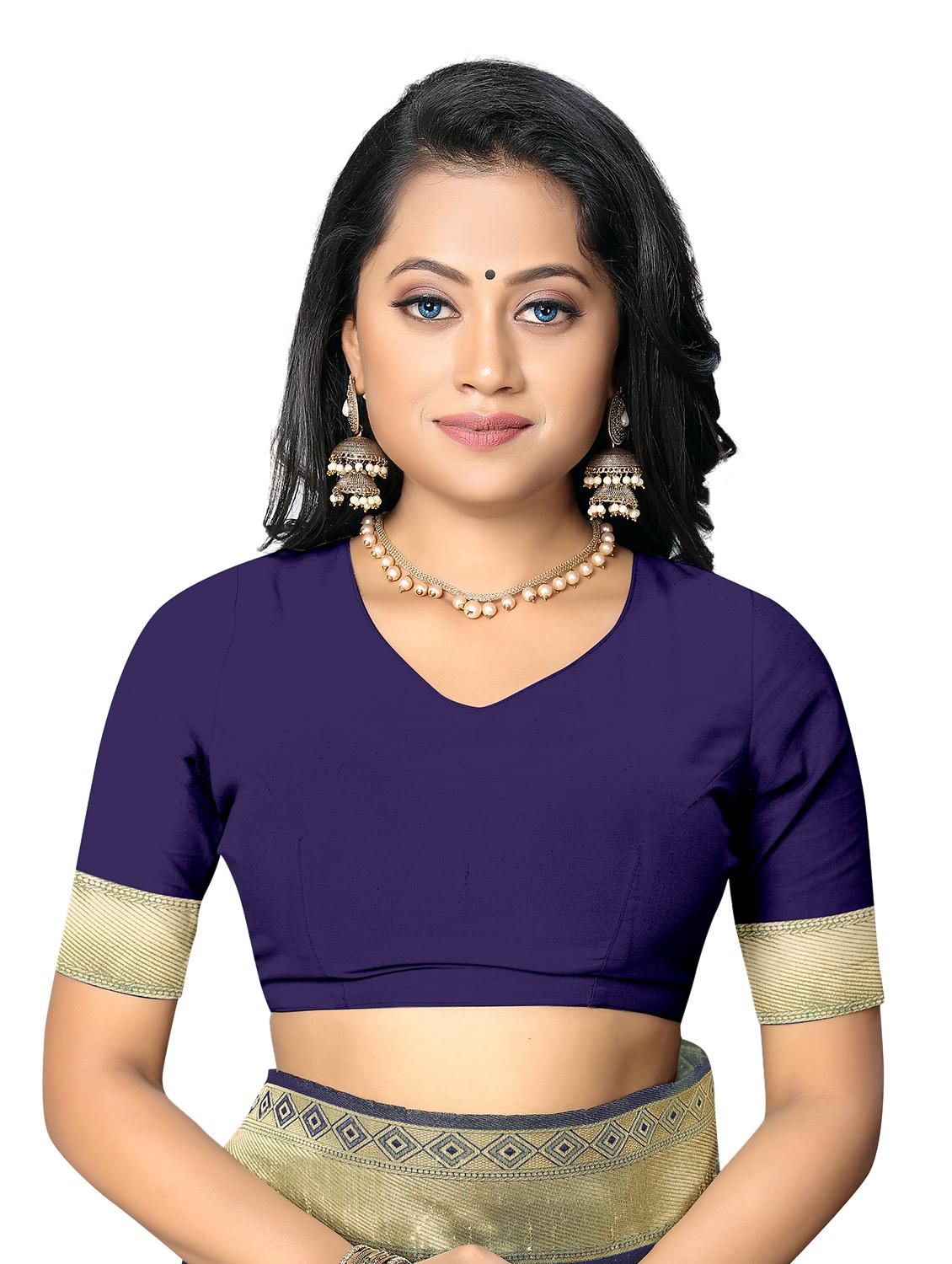 navy silk banarasi saree with blouse - 17435173 - Zoom Image - 3