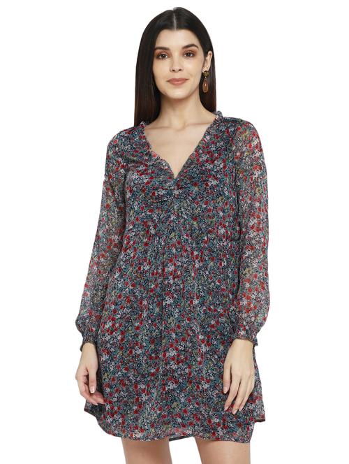 v neck floral a-line dress - 17435248 - Standard Image - 1