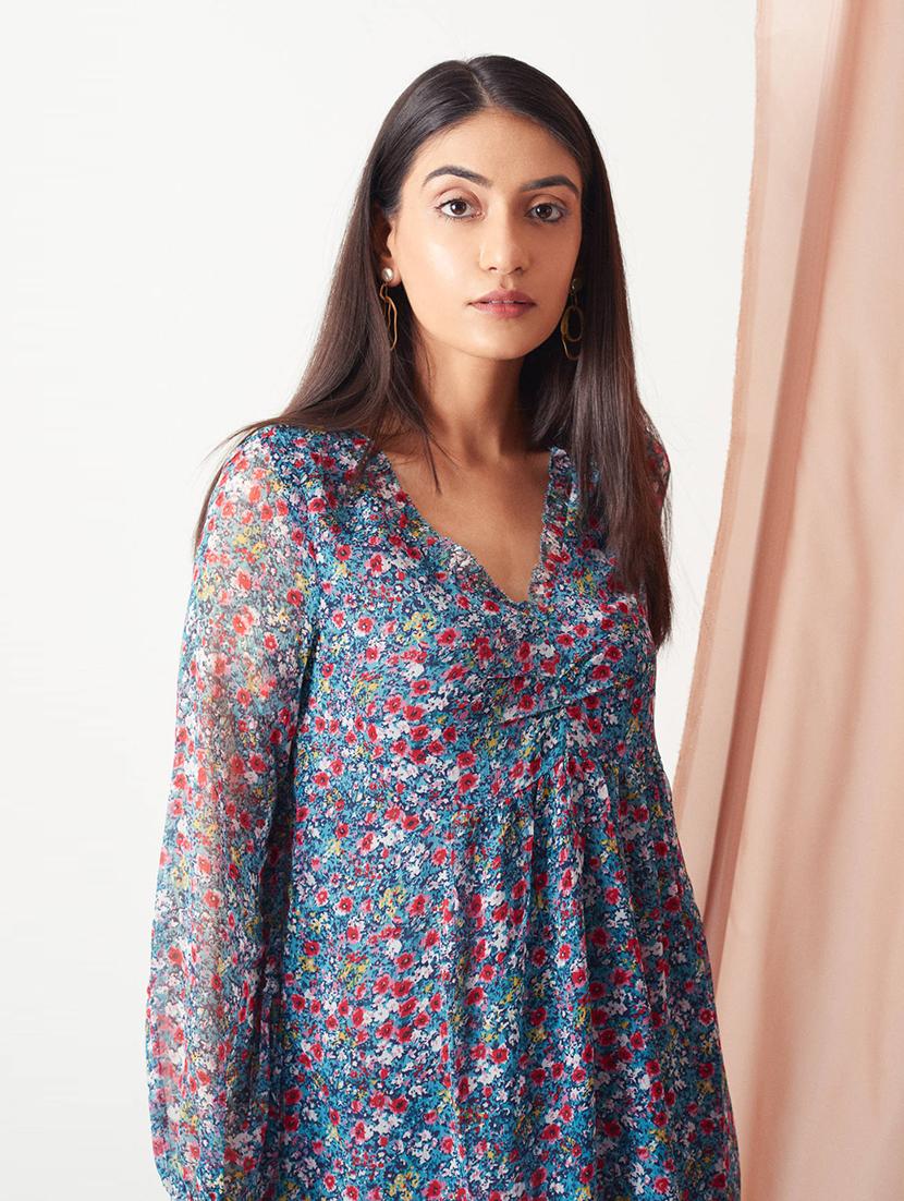 v neck floral a-line dress - 17435248 - Zoom Image - 6