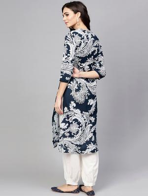 navy cotton kurta salwar set - 17435366 - Standard Image - 3
