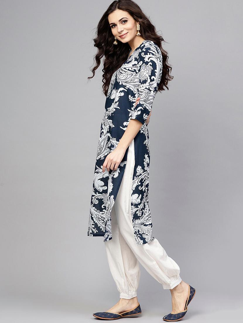 navy cotton kurta salwar set - 17435366 - Zoom Image - 2