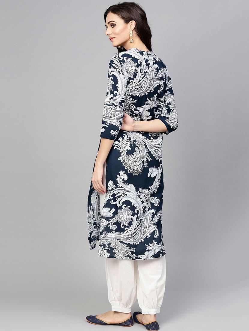 navy cotton kurta salwar set - 17435366 - Zoom Image - 3