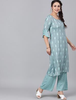 ikat kurta palazzo set - 17435518 - Standard Image - 3