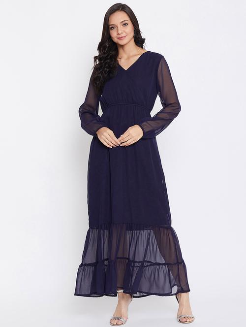 v-neck blouson fit & flare dress - 17435982 - Standard Image - 1