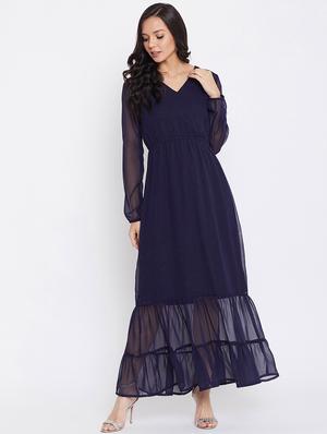 v-neck blouson fit & flare dress - 17435982 - Standard Image - 2