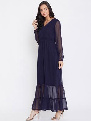 v-neck blouson fit & flare dress - 17435982 - Standard Image - 3