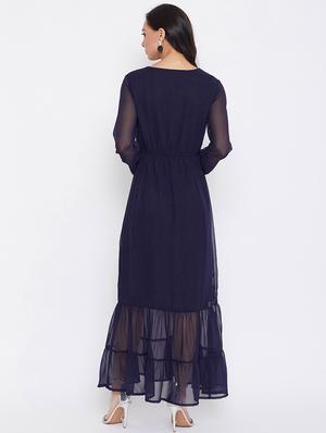 v-neck blouson fit & flare dress - 17435982 - Standard Image - 4