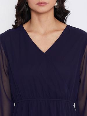 v-neck blouson fit & flare dress - 17435982 - Standard Image - 6