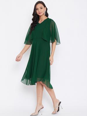 v-neck solid fit & flare dress - 17435984 - Standard Image - 3
