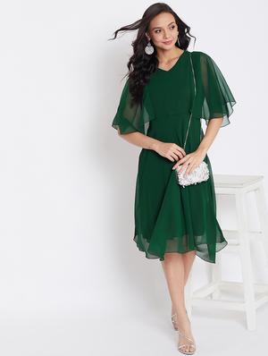 v-neck solid fit & flare dress - 17435984 - Standard Image - 5