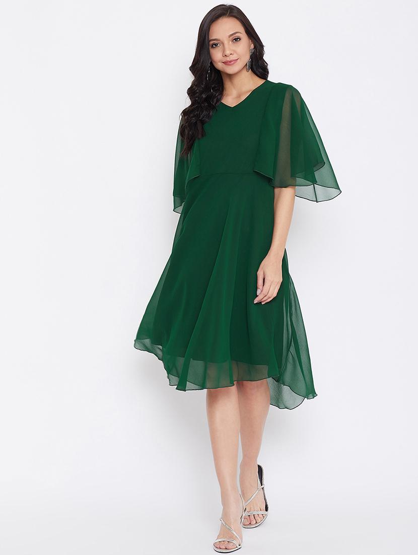 v-neck solid fit & flare dress - 17435984 - Zoom Image - 2