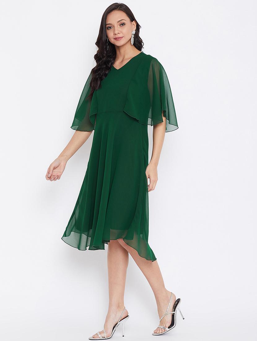 v-neck solid fit & flare dress - 17435984 - Zoom Image - 3