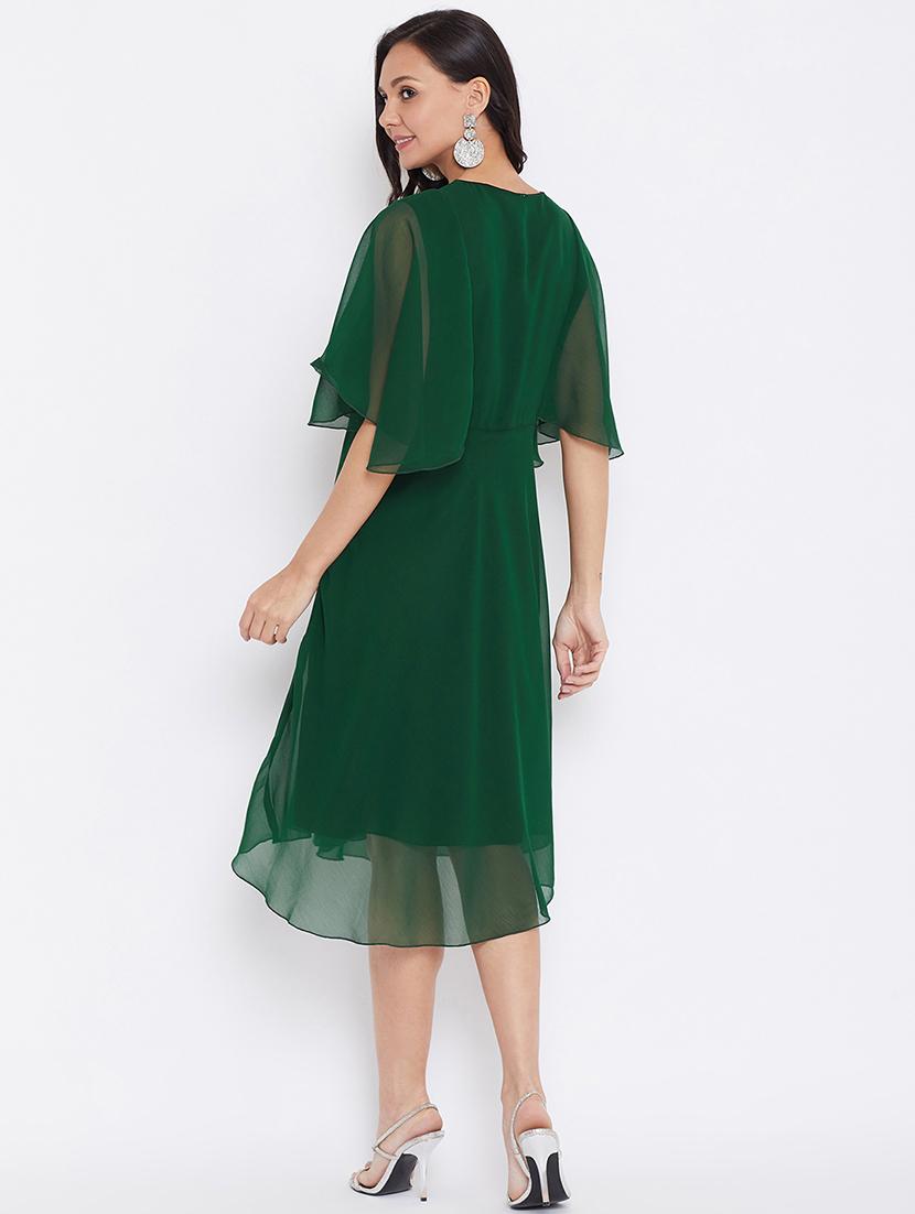 v-neck solid fit & flare dress - 17435984 - Zoom Image - 4