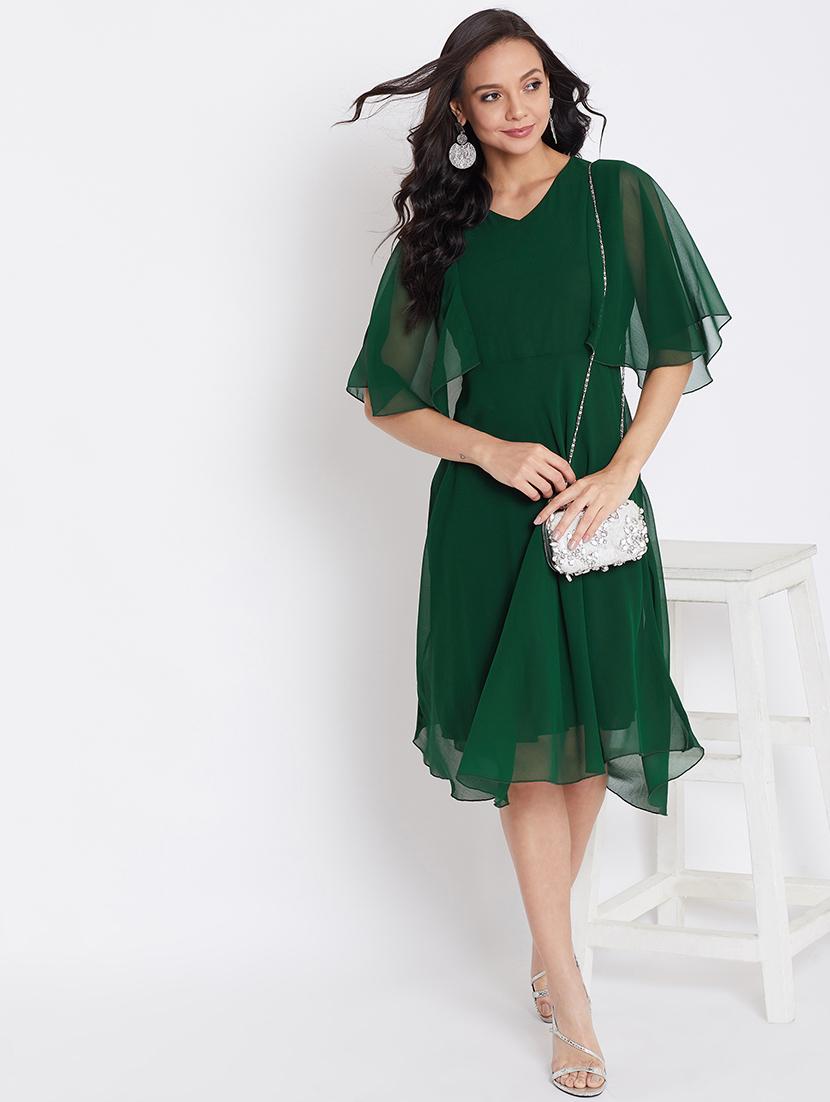 v-neck solid fit & flare dress - 17435984 - Zoom Image - 5