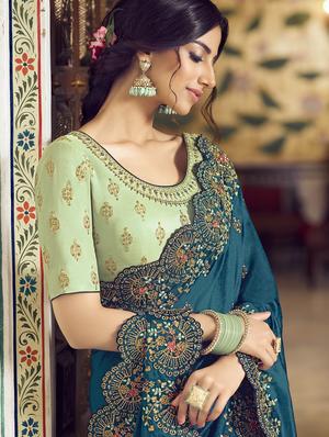 floral embroidered saree with blouse - 17436183 - Standard Image - 2