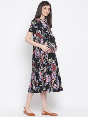 tie up neck a-line maternity wear dress - 17436262 - Standard Image - 3