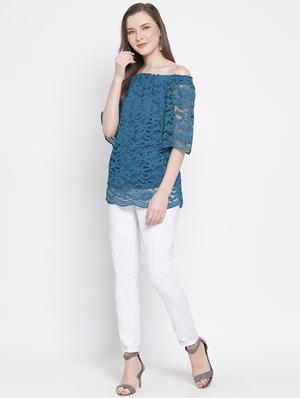 off shoulder laced top - 17436265 - Standard Image - 4