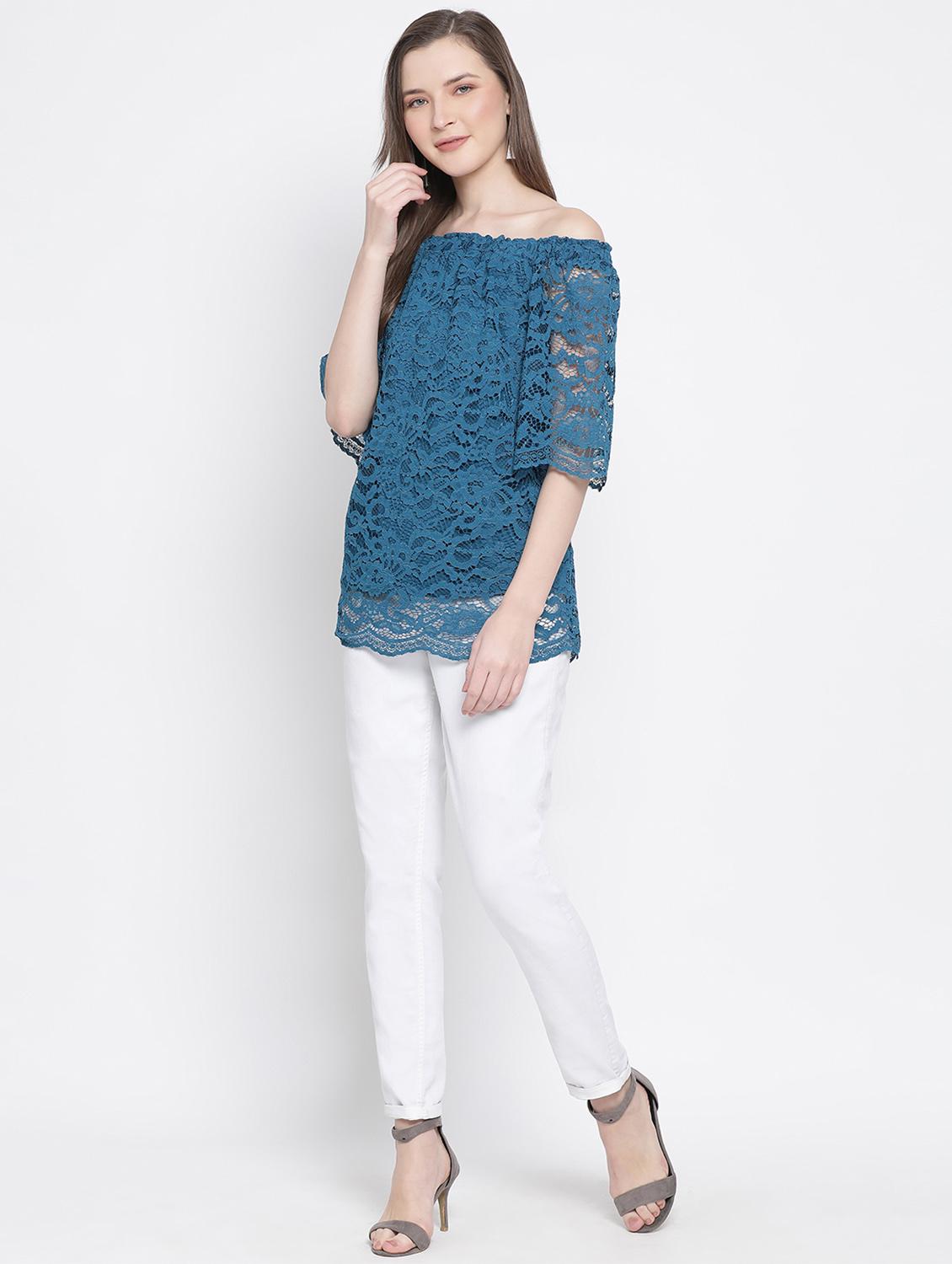 off shoulder laced top - 17436265 - Zoom Image - 4