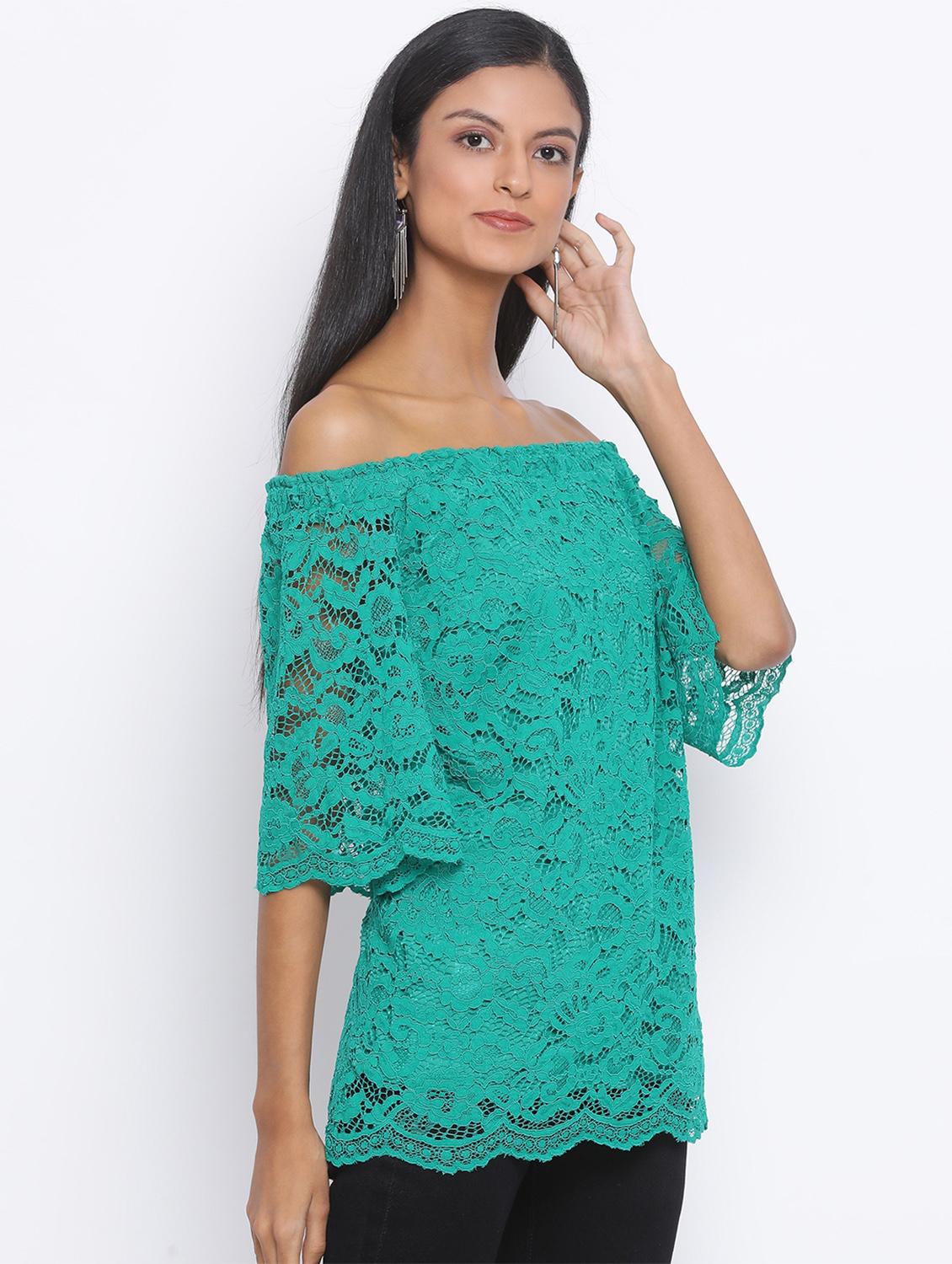 off shoulder laced top - 17436270 - Zoom Image - 2
