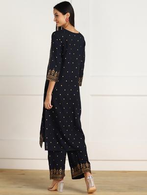 gold print kurta palazzo set - 17436692 - Standard Image - 3