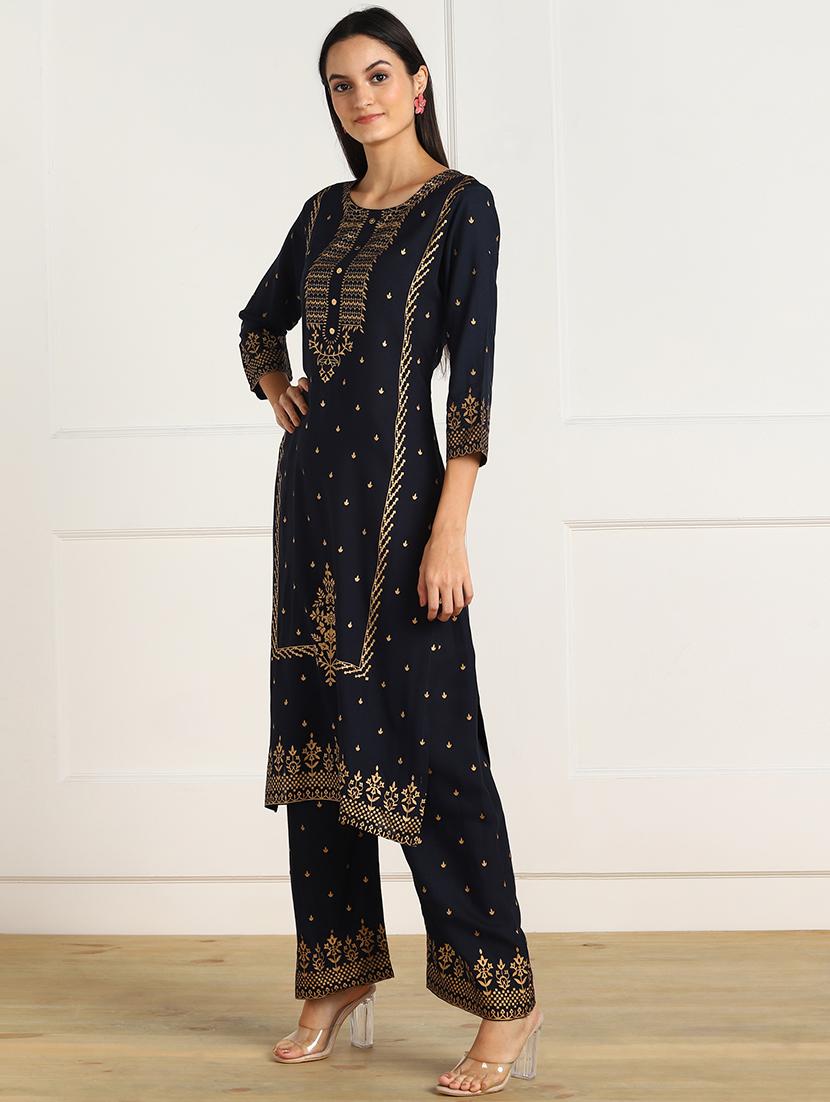 gold print kurta palazzo set - 17436692 - Zoom Image - 2