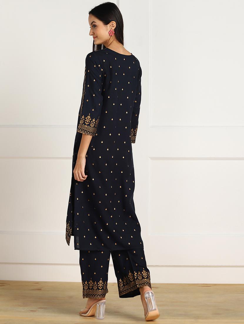 gold print kurta palazzo set - 17436692 - Zoom Image - 3