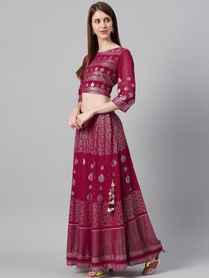 foil print flared lehenga - 17436782 - Standard Image - 2