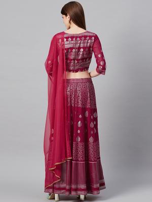 foil print flared lehenga - 17436782 - Standard Image - 3