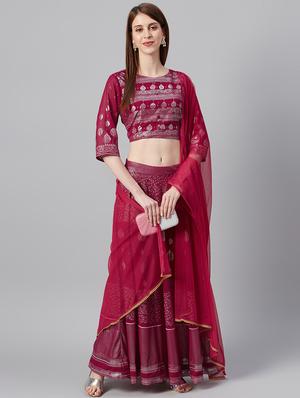 foil print flared lehenga - 17436782 - Standard Image - 4