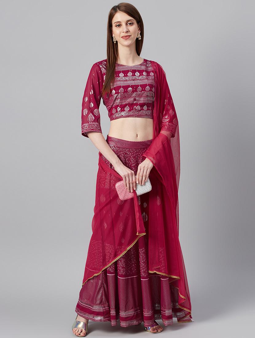 foil print flared lehenga - 17436782 - Zoom Image - 4