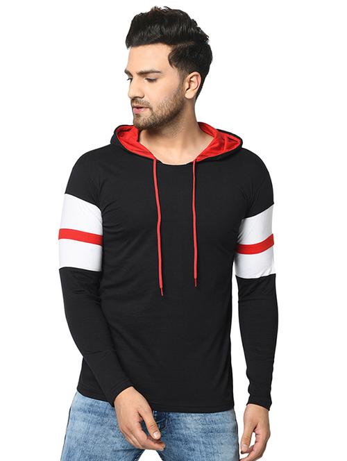 black color block cut & sew hooded t-shirt - 17436858 - Very Small Image - 1