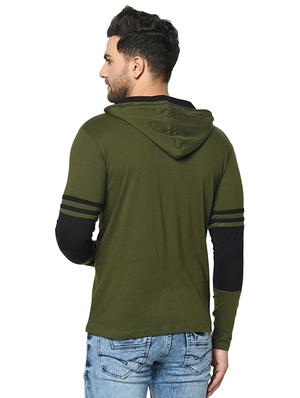 olive green color block cut & sew hooded t-shirt - 17436883 - Standard Image - 3