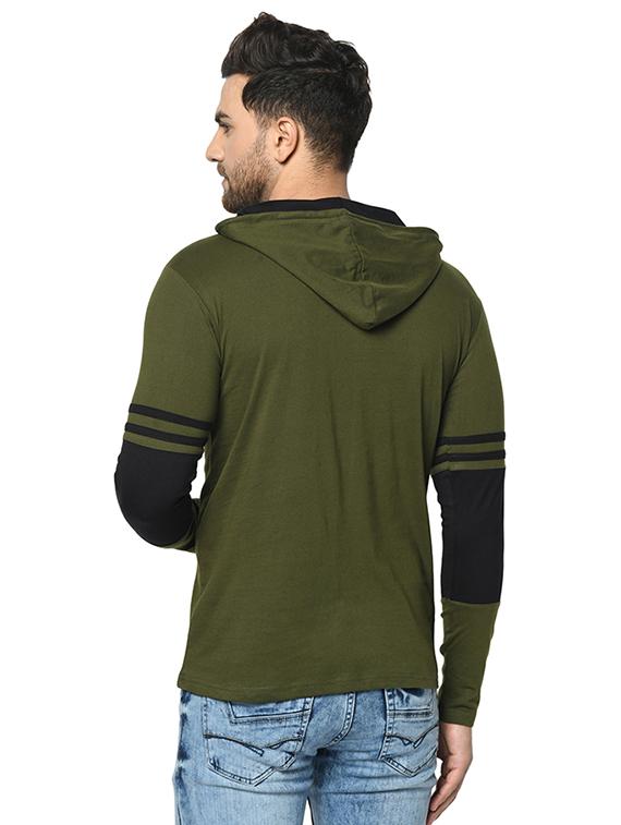 olive green color block cut & sew hooded t-shirt - 17436883 - Zoom Image - 3