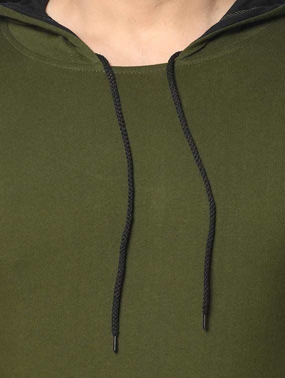 olive green color block cut & sew hooded t-shirt - 17436883 - Zoom Image - 5