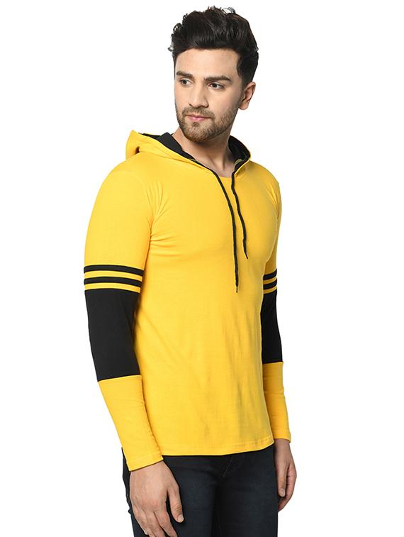 yellow color block cut & sew hooded t-shirt - 17436889 - Zoom Image - 2