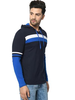 navy blue color block cut & sew hooded t-shirt - 17436895 - Standard Image - 2
