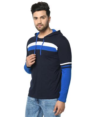 navy blue color block cut & sew hooded t-shirt - 17436895 - Standard Image - 3