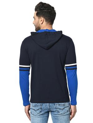 navy blue color block cut & sew hooded t-shirt - 17436895 - Standard Image - 4