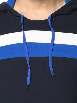 navy blue color block cut & sew hooded t-shirt - 17436895 - Standard Image - 5