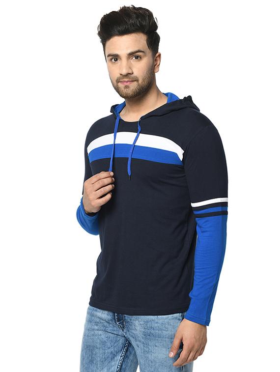 navy blue color block cut & sew hooded t-shirt - 17436895 - Zoom Image - 3