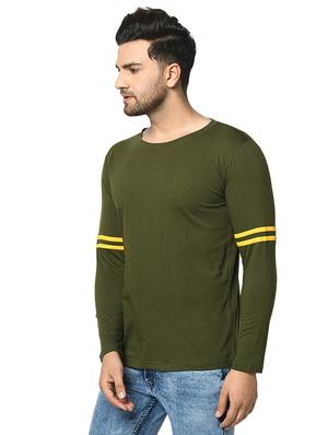 olive green solid taped t-shirt - 17436914 - Standard Image - 2