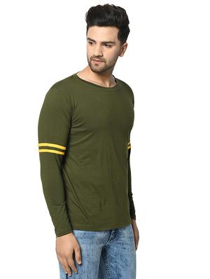 olive green solid taped t-shirt - 17436914 - Standard Image - 3