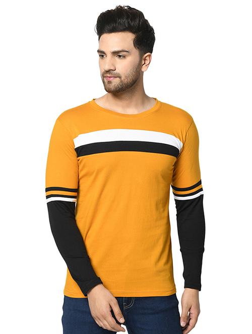 mustard color block cut & sew t-shirt - 17436925 - Very Small Image - 1