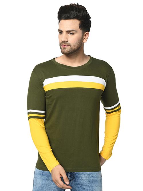 olive green color block cut & sew t-shirt - 17436927 - Standard Image - 1