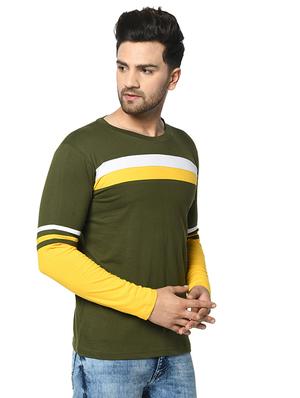 olive green color block cut & sew t-shirt - 17436927 - Standard Image - 3