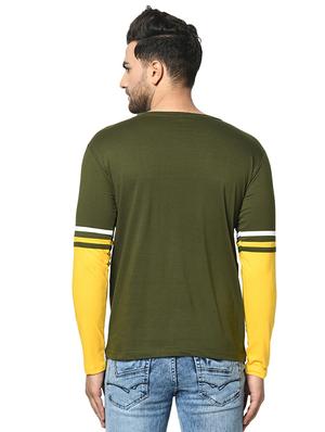 olive green color block cut & sew t-shirt - 17436927 - Standard Image - 4