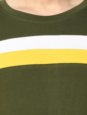 olive green color block cut & sew t-shirt - 17436927 - Standard Image - 5