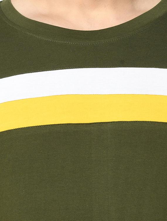 olive green color block cut & sew t-shirt - 17436927 - Zoom Image - 5