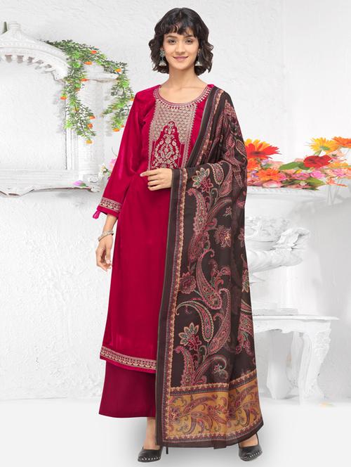 embroidered unstitched palazzo suit - 17437213 - Standard Image - 1